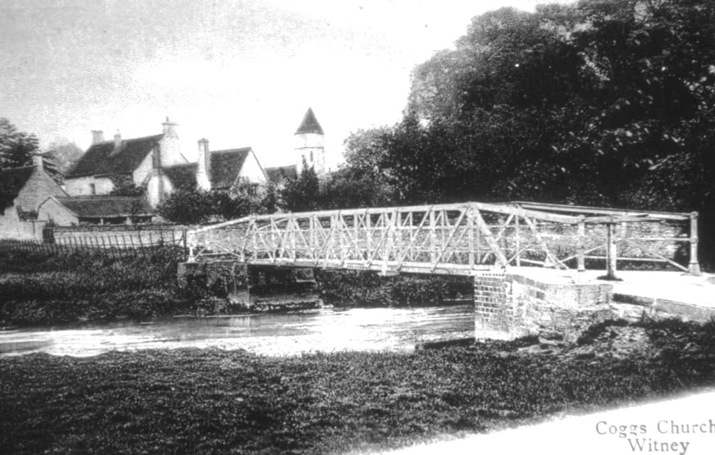 A 35mm slide showing Cogges Church and Priory from Langel Common circa 1912